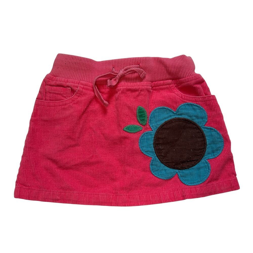 Mini Boden Pink Corduroy Skirt with Floral Appliqué - Size 1.5-2Y